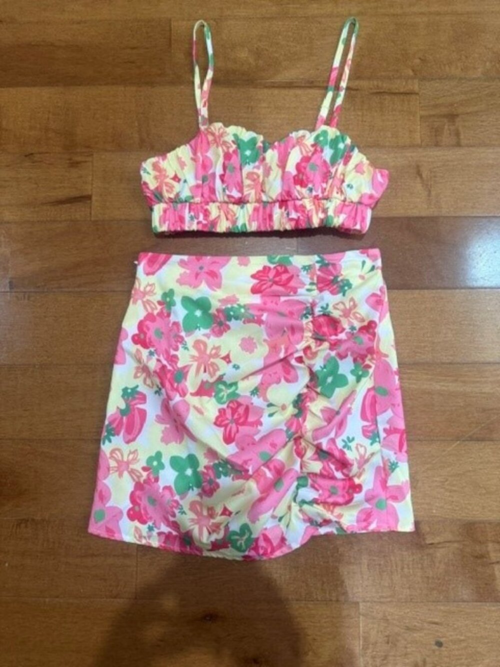Two-Piece Floral Halter Top and Skirt Set - XS